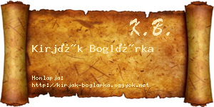Kirják Boglárka névjegykártya